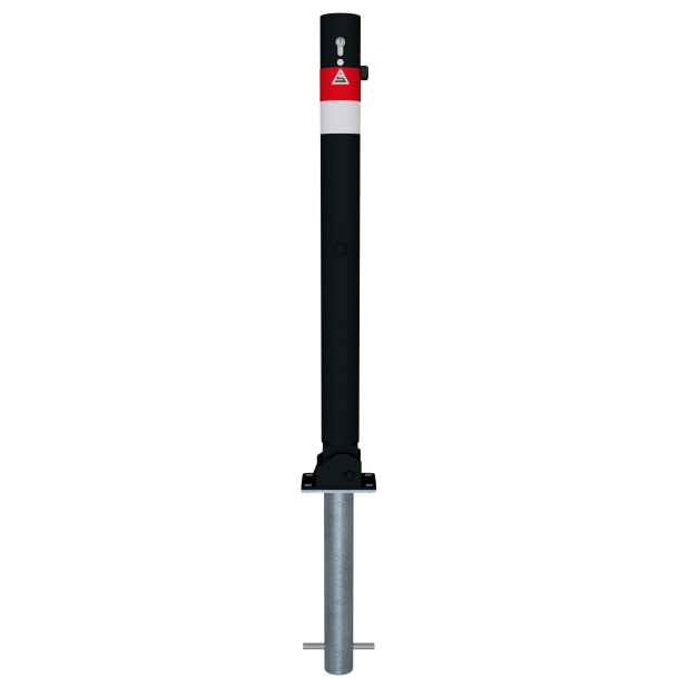 Barrier post | Black - Line |  76 mm | foldable, self-engaging lockto be fixed by plugs, | incl. base rosette, part-no. 470_60, approx. 400 mm below ground | with Euro profile cylinder lock and three keys